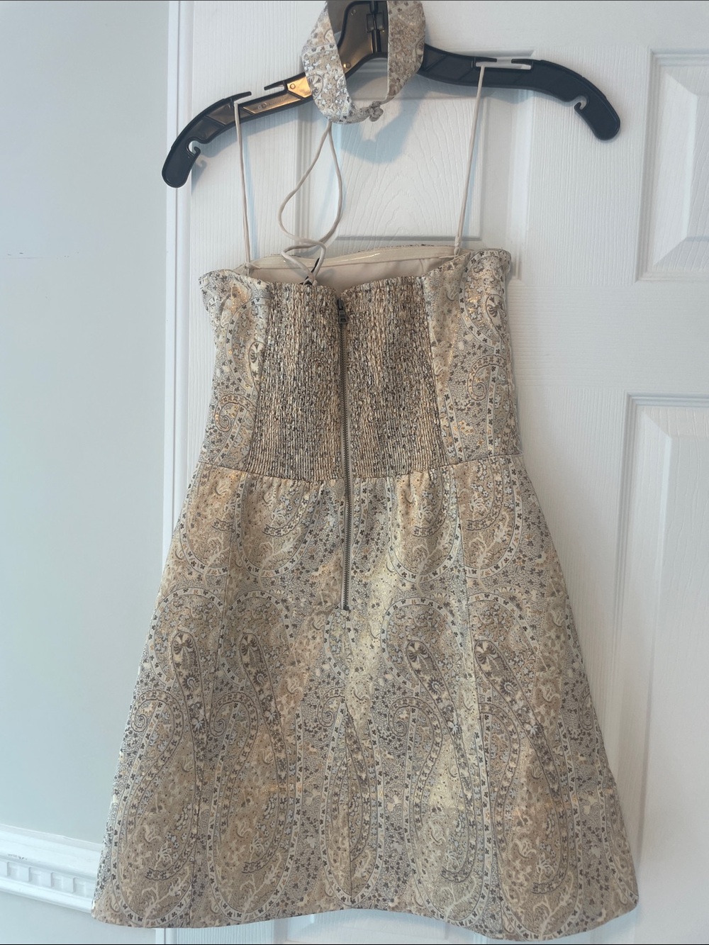 Alice + Olivia Strapless Metallic Gold Paisley Mini Dress - Picture 9 of 9